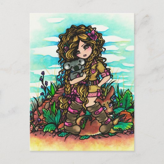 Aussie Girl Koala Kangaroo Comic Art Briefkaart (Voorkant)