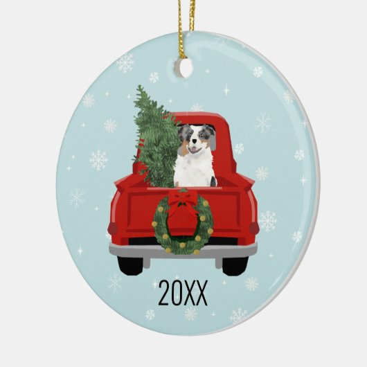 Aussie-hondenblauwe kerst keramisch ornament (Links)