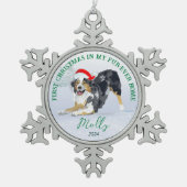Aussie met Santa Hat Personalize Tin Sneeuwvlok Ornament (Voorkant)