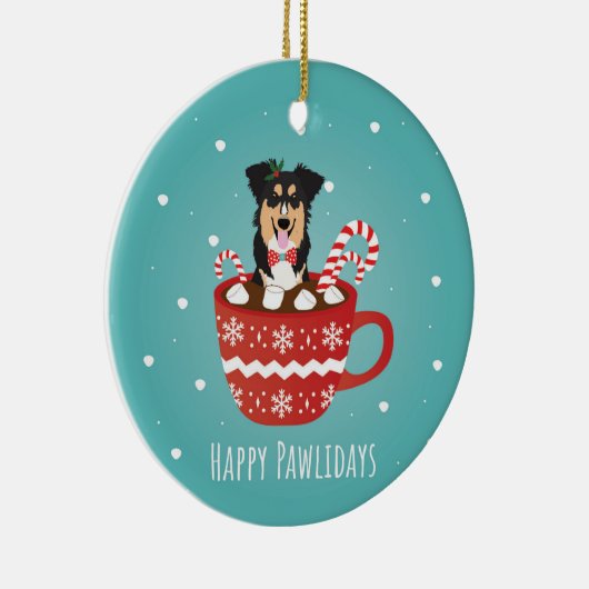 Aussie Mix met kerstcadeautjes Keramisch Ornament (Rechts)