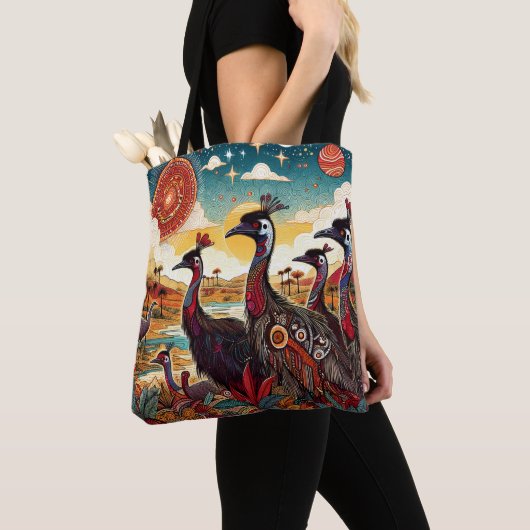 Aussie Outback Folk Art Cassowary Natuur Wildlife Tote Bag (Dichtbij)