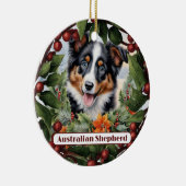 Aussie Pup Ornament, Personaliseer Puppy Christmas Keramisch Ornament (Rechts)