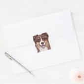  Aussie Puppy Dog Waterverf Australian Shepherd   Vierkante Sticker (Envelop)