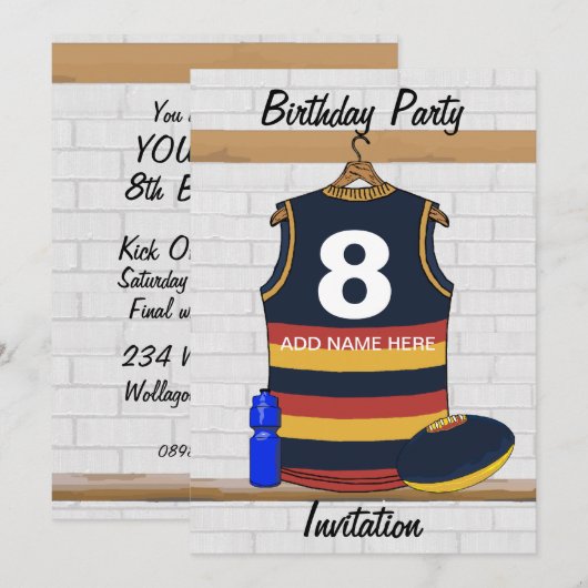 Aussie Rules Jersey Birthday - uitnodiging (Voorkant / Achterkant)