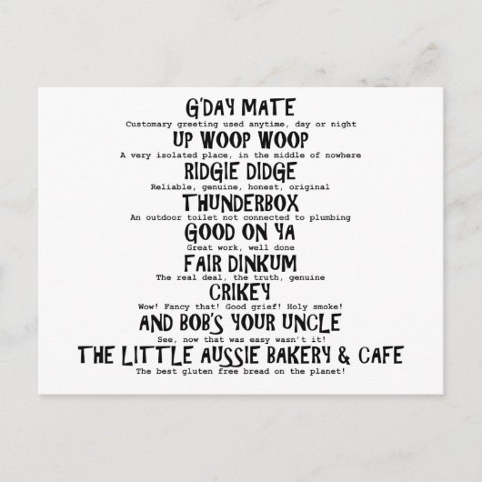 Aussie Slang Briefkaart (Voorkant)