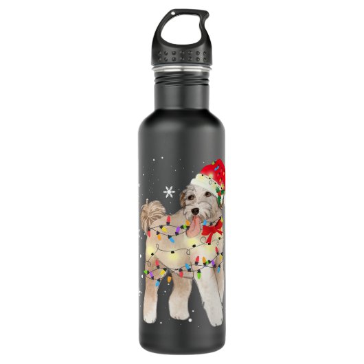 Aussiedoedle Dog Kerstmis Licht Mam Pap Gift Waterfles (Voorkant)