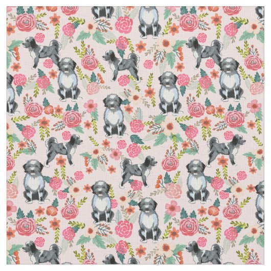 aussiedoele dog florals roze stof (Close Up)