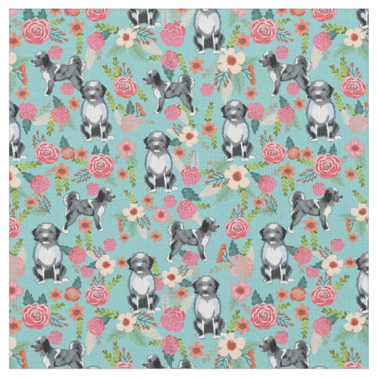 aussiedole dog  florals turquoise stof (Close Up)