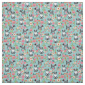 aussiedole dog  florals turquoise stof (Swatch)
