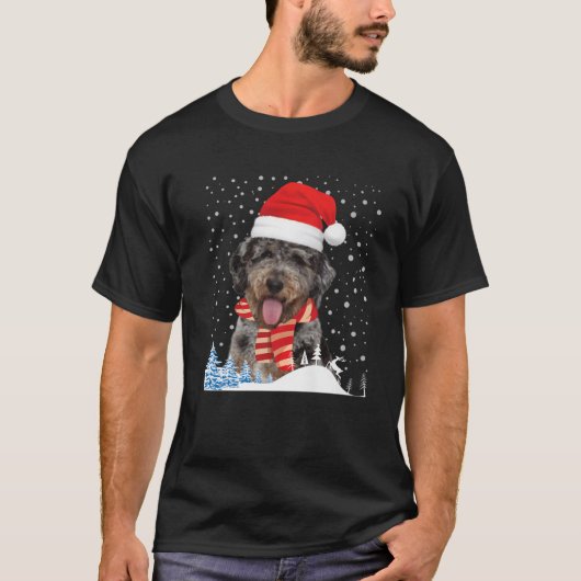 Aussiedole Dog Ugly KerstSweater Santa Hat T-shirt (Voorkant)