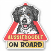 Aussiedoodle Aan boord Doodle Hond Rood verkeersbo Sticker (Voorkant)