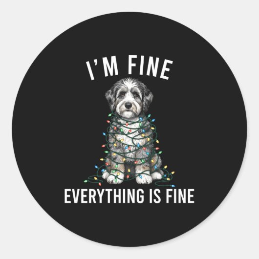Aussiedoodle Christmas I'm Fine Everything Is Fine Ronde Sticker (Voorkant)