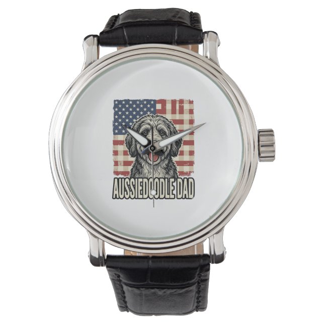 Aussiedoodle Dad Patriotic Vintage Dog Shirt Desig Horloge (Voorkant)