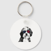 Aussiedoodle Hond 4 juli Amerika Vlag van de VS Sleutelhanger (Voorkant)