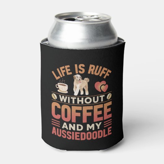 Aussiedoodle hond en koffie blikjeskoeler (Blikje Voorkant)