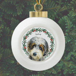 Aussiedoodle hond gepersonaliseerde vakantie krans keramische bal ornament