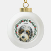 Aussiedoodle hond gepersonaliseerde vakantie krans keramische bal ornament (Voorkant)