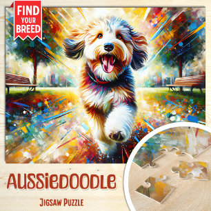 Aussiedoodle hondenportret acryl kunstprint hond legpuzzel