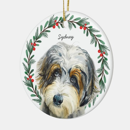 Aussiedoodle Kerstkrans gepersonaliseerd Keramisch Ornament (Links)