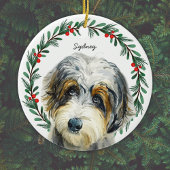 Aussiedoodle Kerstkrans gepersonaliseerd Keramisch Ornament