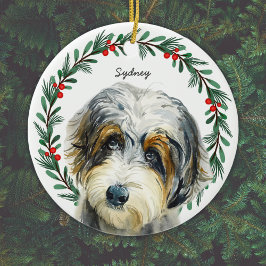 Aussiedoodle Kerstkrans gepersonaliseerd Keramisch Ornament