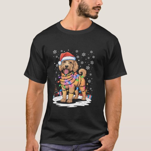 Aussiedoodle Kleine Hond Kerst Licht Kerstman Papa T-shirt (Voorkant)