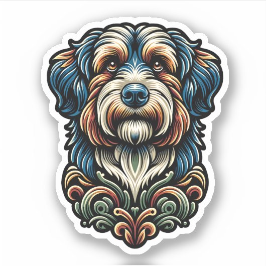 Aussiedoodle Vinyl Waterproof Dog Sticker (Voorkant)