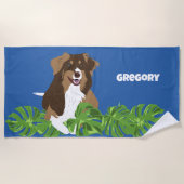 Aussies Australische Herder Hond Tropische bladere Strandlaken (Voorkant)