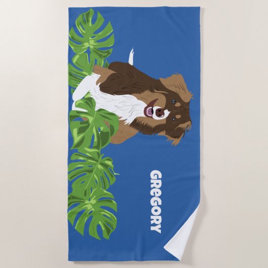 Aussies Australische Herder Hond Tropische bladere Strandlaken (Voorkant)