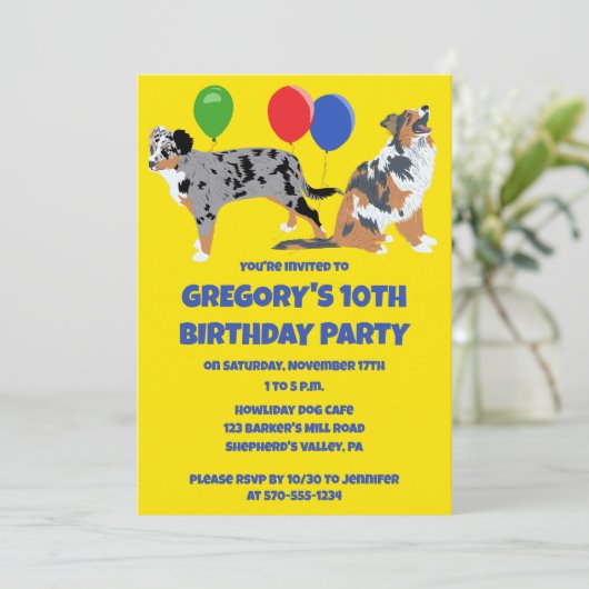 Aussies Australische Herders Verjaardagsfeest Kaart (Staand voorkant)