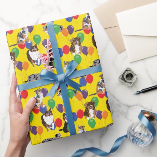 Aussies Australische Shelherds en Feestballonnen Cadeaupapier (Geschenken)