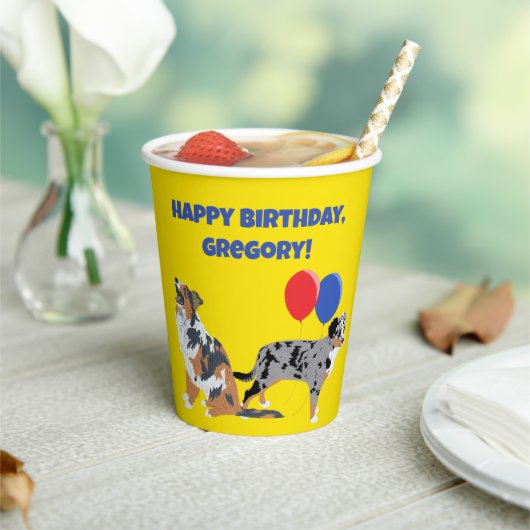 Aussies Australische Shelherds en Feestballonnen Papieren Bekers (Insitu)