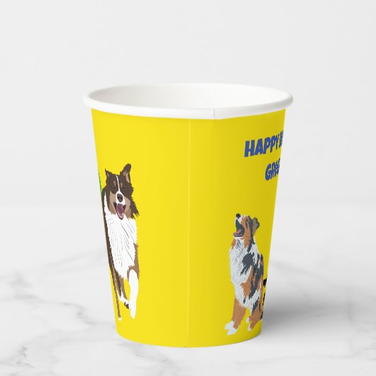 Aussies Australische Shelherds en Feestballonnen Papieren Bekers (Rechts)
