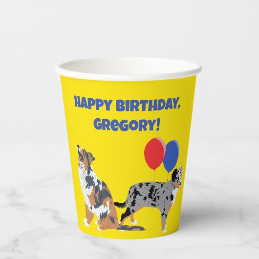 Aussies Australische Shelherds en Feestballonnen Papieren Bekers (Voorkant)