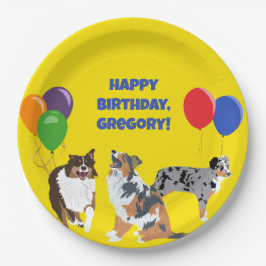 Aussies Australische Shelherds en Feestballonnen Papieren Bordje