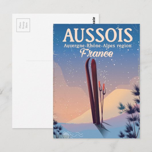 Aussois Auvergne-Rhône-Alpes France ski poster Briefkaart (Voorkant / Achterkant)