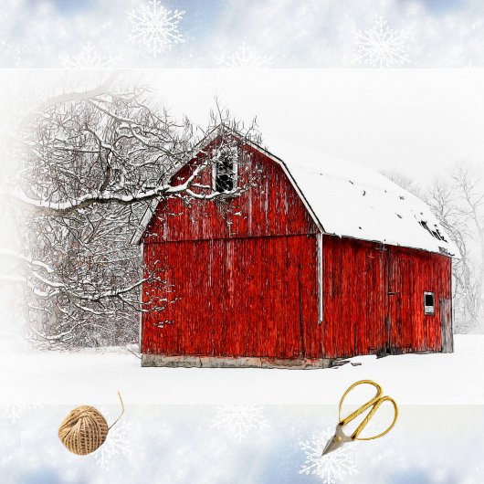 Austere and Bare Winter Red Barn Tissuepapier