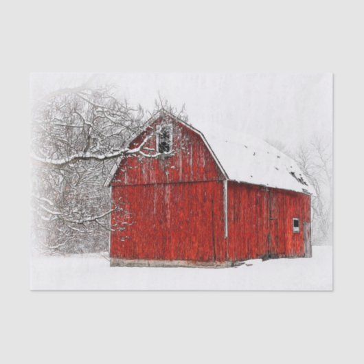 Austere and Bare Winter Red Barn Tissuepapier (Voorkant)