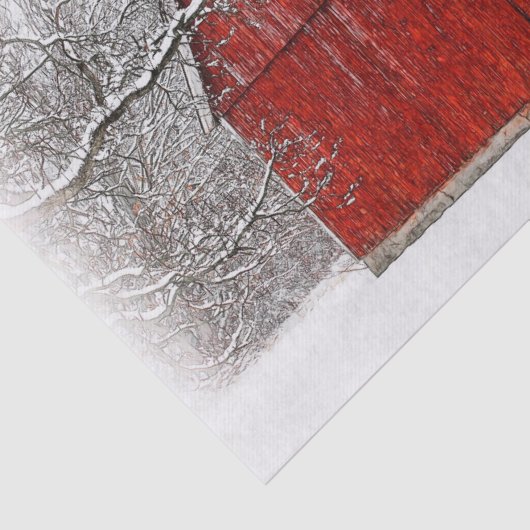 Austere and Bare Winter Red Barn Tissuepapier (Detail)