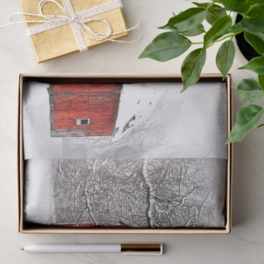 Austere and Bare Winter Red Barn Tissuepapier (Geschenk)