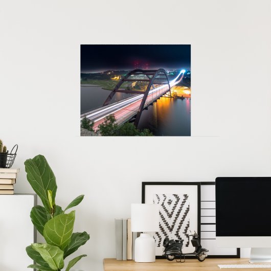 Austin 360 Pennybacker Bridge 's nachts Poster (Thuiskantoor)