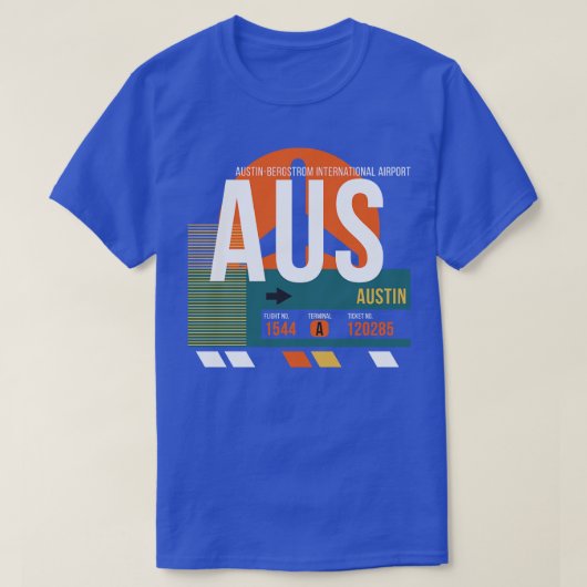 Austin AUS Airport Code Bagage Label T-shirt (Design voorkant)