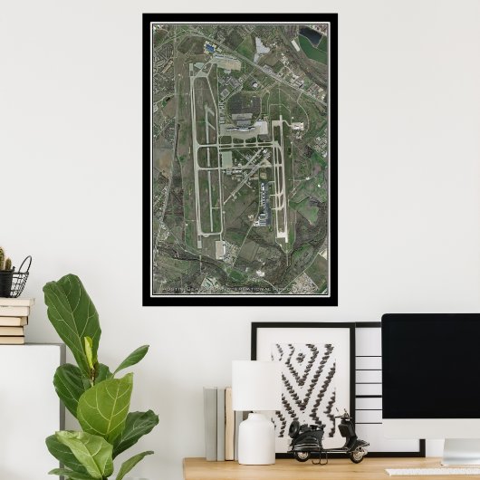 Austin-Bergstrom Intl Airport Texas Satellite Map Poster (Thuiskantoor)