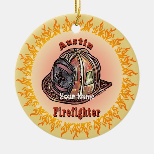 Austin brandweerman keramisch ornament (Voorkant)