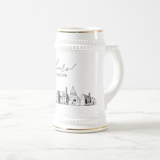 Austin Bridal Party Gift Skyline gepersonaliseerd Bierpul (Voorkant rechts)