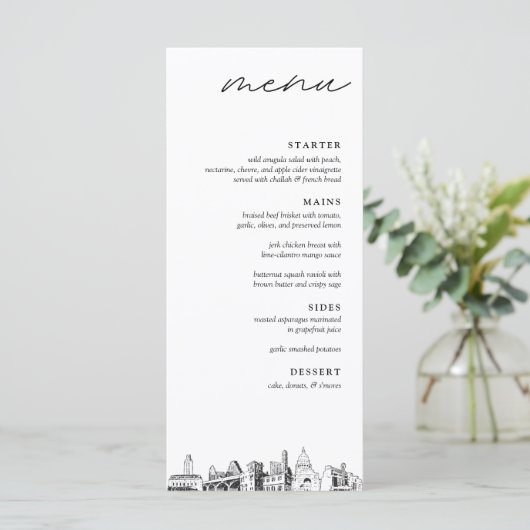 Austin Bruiloft Receptie Diner Menu (Staand voorkant)