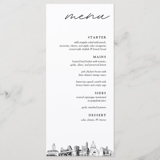 Austin Bruiloft Receptie Diner Menu (Voorkant)