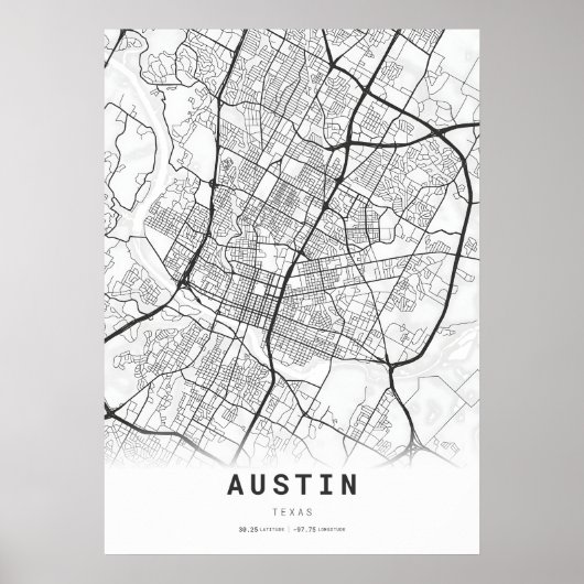 Austin City Cartografie Kaart Poster (Voorkant)