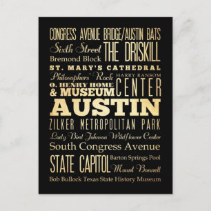 Austin City of Texas State Typography Art Briefkaart
