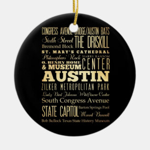 Austin City of Texas State Typography Art Keramisch Ornament